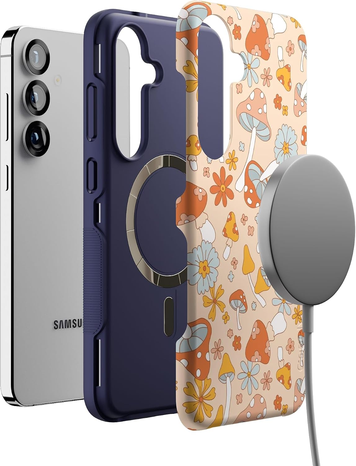 Casely Galaxy S25 Plus Case | Mushroom Magic | Retro Floral | Bold Protective Design | Compatible with MagSafe