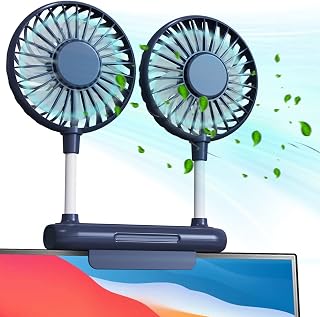 Monitor Screen Fan Clip on, DauMeiQH Portable Office Desktop Small Expansion Desk Fan Quiet with Clip, Mini USB Powered Slim Silent PC Table Fan with 2 Head for Computer, Laptop, PC Screens - Blue