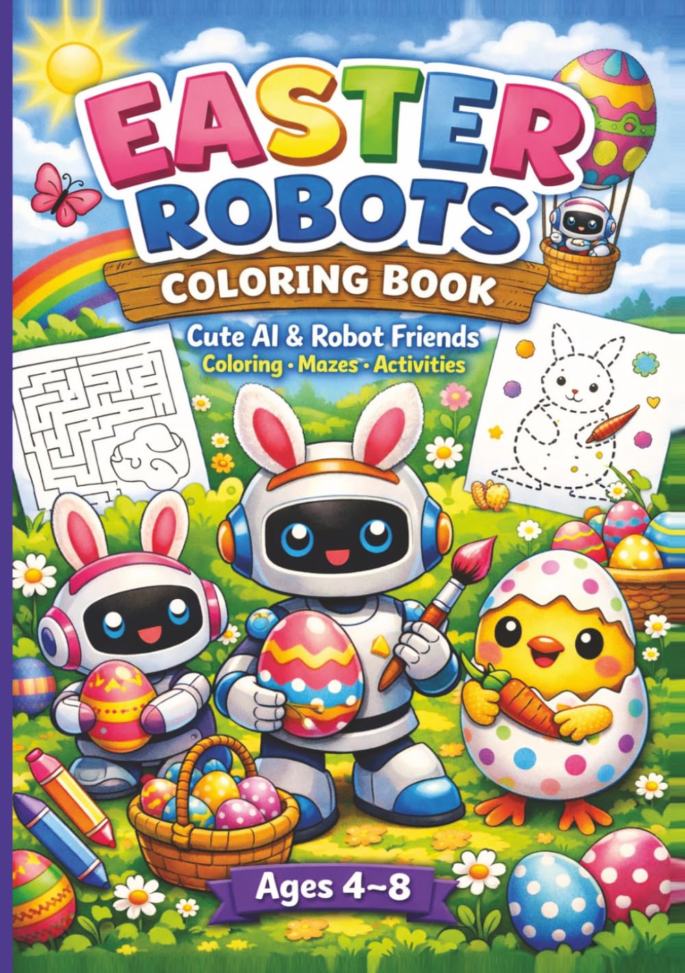 Easter Robots Coloring Book: Cute AI & Robot Friends - Coloring Mazes Activities - Ages 4–8