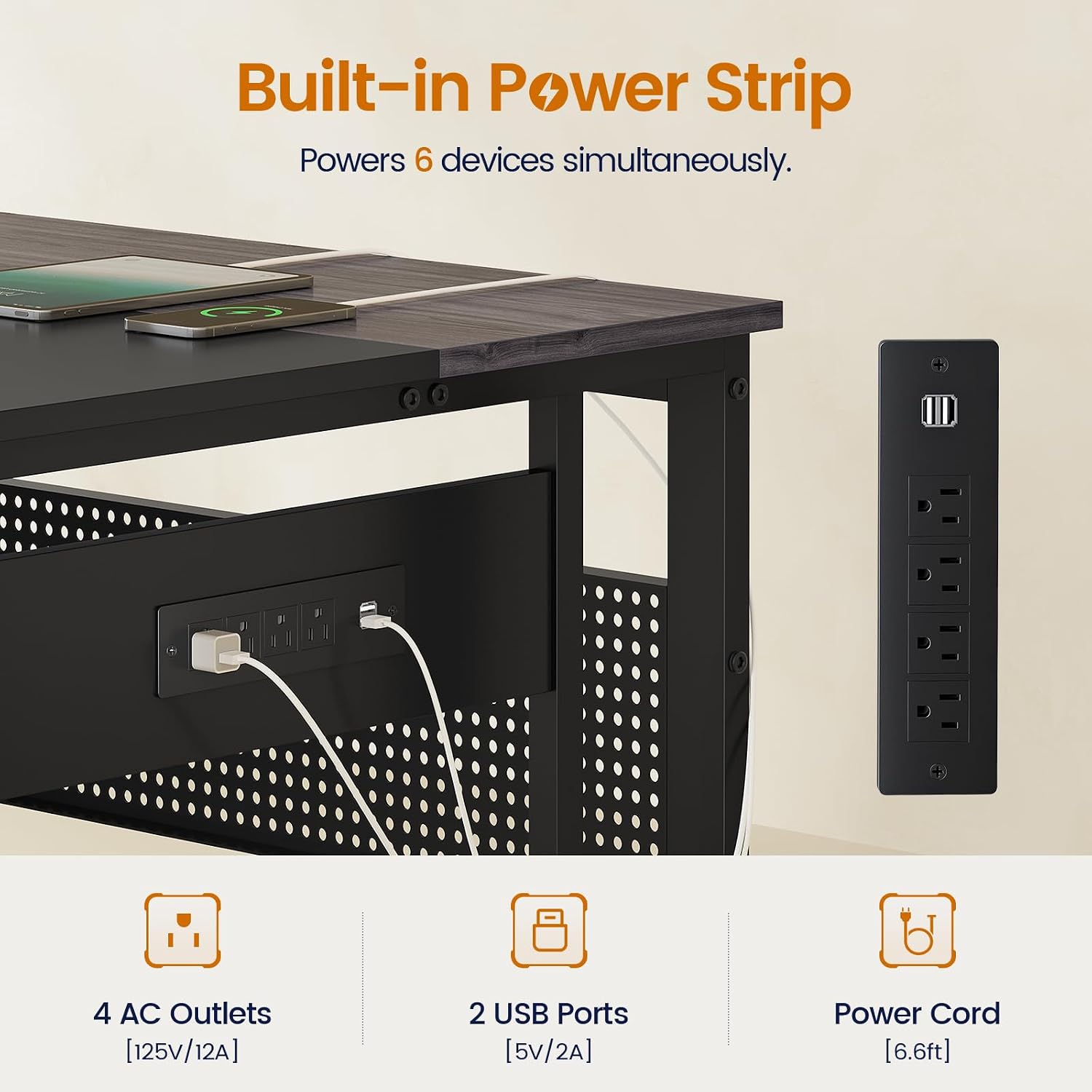 UPOSOJA 71 in Executive Desk with Power Outlets, Reversible L Shaped Computer Desk with File Drawers & Storage Shelves, Large Office Desk with Pegboard, Mobile CPU Stand, Modern Corner Desk (Grey)