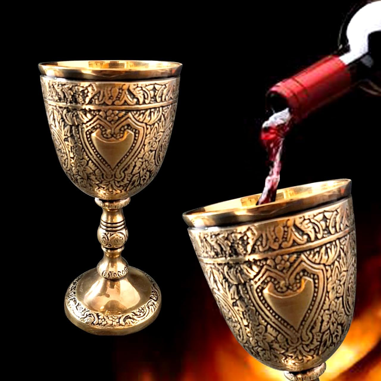 Solid Brass Vintage Chalice Goblet Golden Roman King Arthur Wine Cup Renaissance Medieval Drinking Goblet Unique Gift (Brass Antique,150 ml)