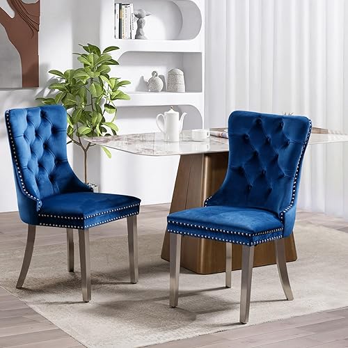 Miniatura 24 de SoarFlash Juego de 6 sillas de comedor de terciopelo, silla lateral de respaldo alto, silla lateral moderna tapizada de alta gama con capitoné y