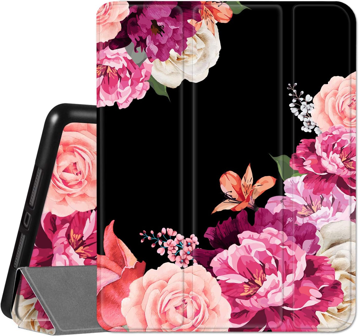 Hepix iPad Pro 12.9 Case Purple Flower 4th 3rd Generation Case 2020 2018 with Pencil Holder, Floral Full-Body Trifold Stand Protective Shockproof Cover Auto Sleep Wake for A2229 A2069 A2032 A2233