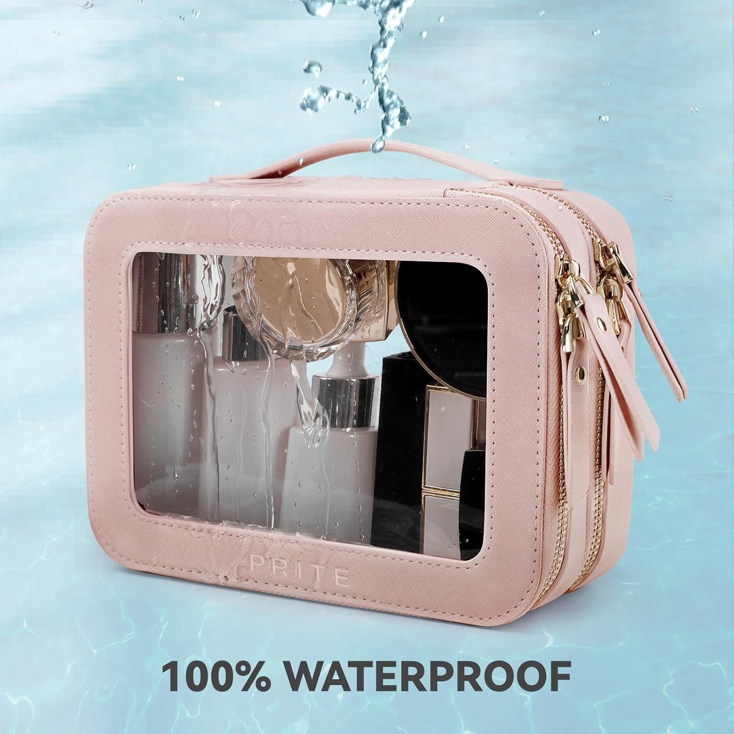 Prite Neceser Transparente De Maquillaje para Viajes | Cuatro Tamaños, Resistente Al Agua, Homologado TSA, Transparente, Artículos Para Automoción, Piel Vegana, PVC Transparente