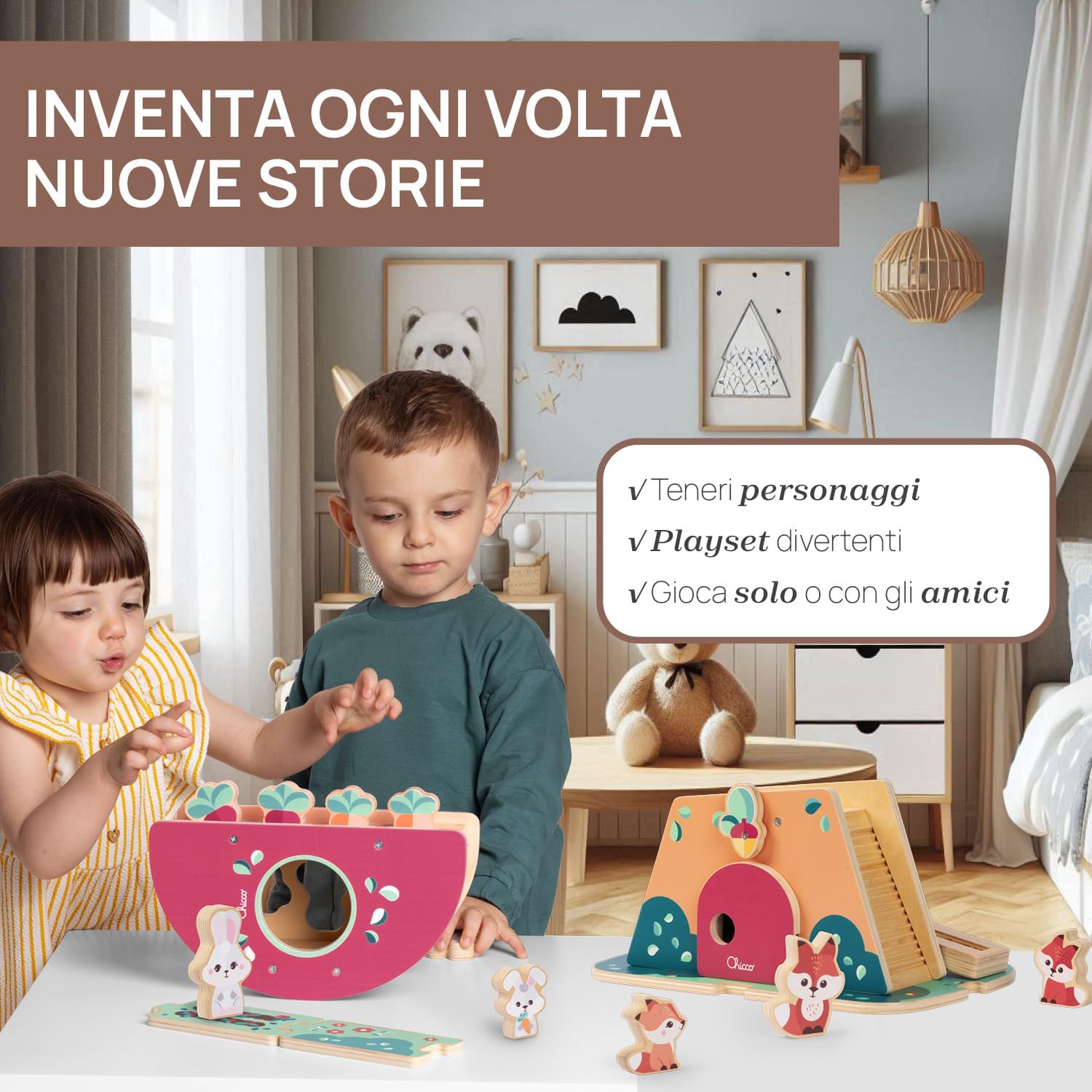 Chicco Wooden Game, The Fox's Lair, Montessori Game, 3 Exclusive Characters, Balance Activities, Discover My Wood Friends Universe, Girls Games, Toys for Children 2+ Years, Gift Idea