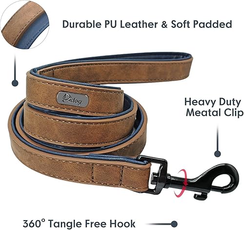 Miniatura 4 de Didog Juego de collar y correa de cuero acolchado suave para perro, correa y collar resistente con hebilla de metal, collares transpirables para