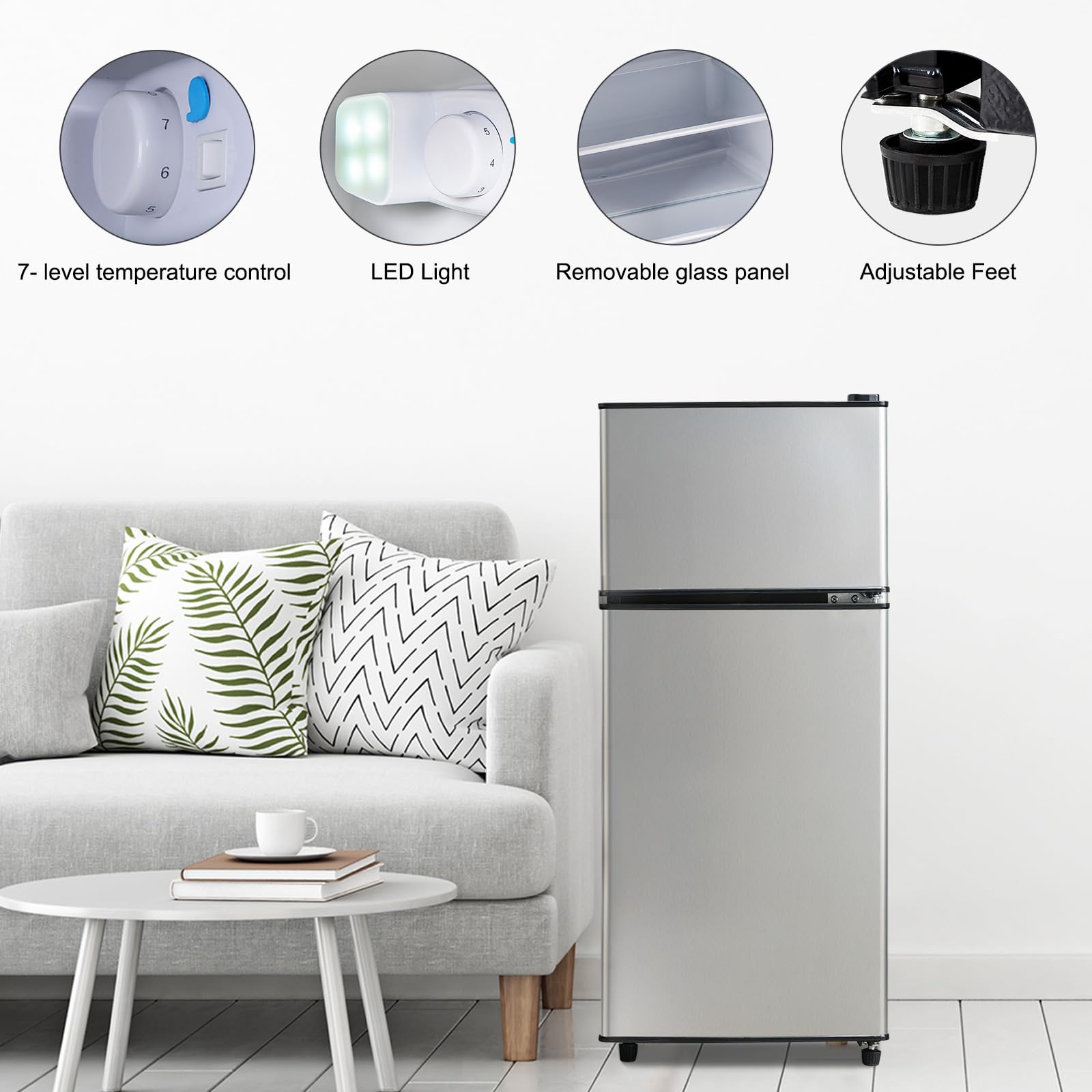 AXUTL Mini Fridge with Freezer Refrigerator Bedroom Dorm Silver 4.0 Cu.ft Compact Small for RV Apartment 2-Door Design on Fridge.com