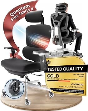 CLOUVOU Ergonomic Office Chair for Home | [Premium] Back Support | Black