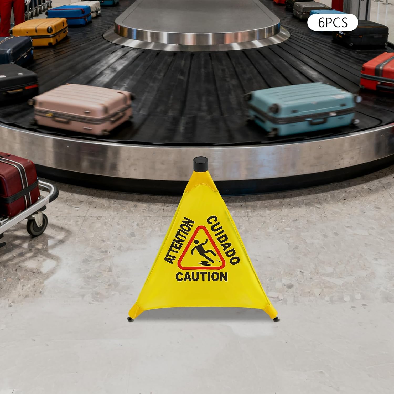 6/8 Pcs Pop Up Wet Floor Sign w/Storage Tube, 21.65" H Yellow Wet Safety Signs, Foldable Caution Sign for Commercial Stores Office Restaurant Restroom Use (6)