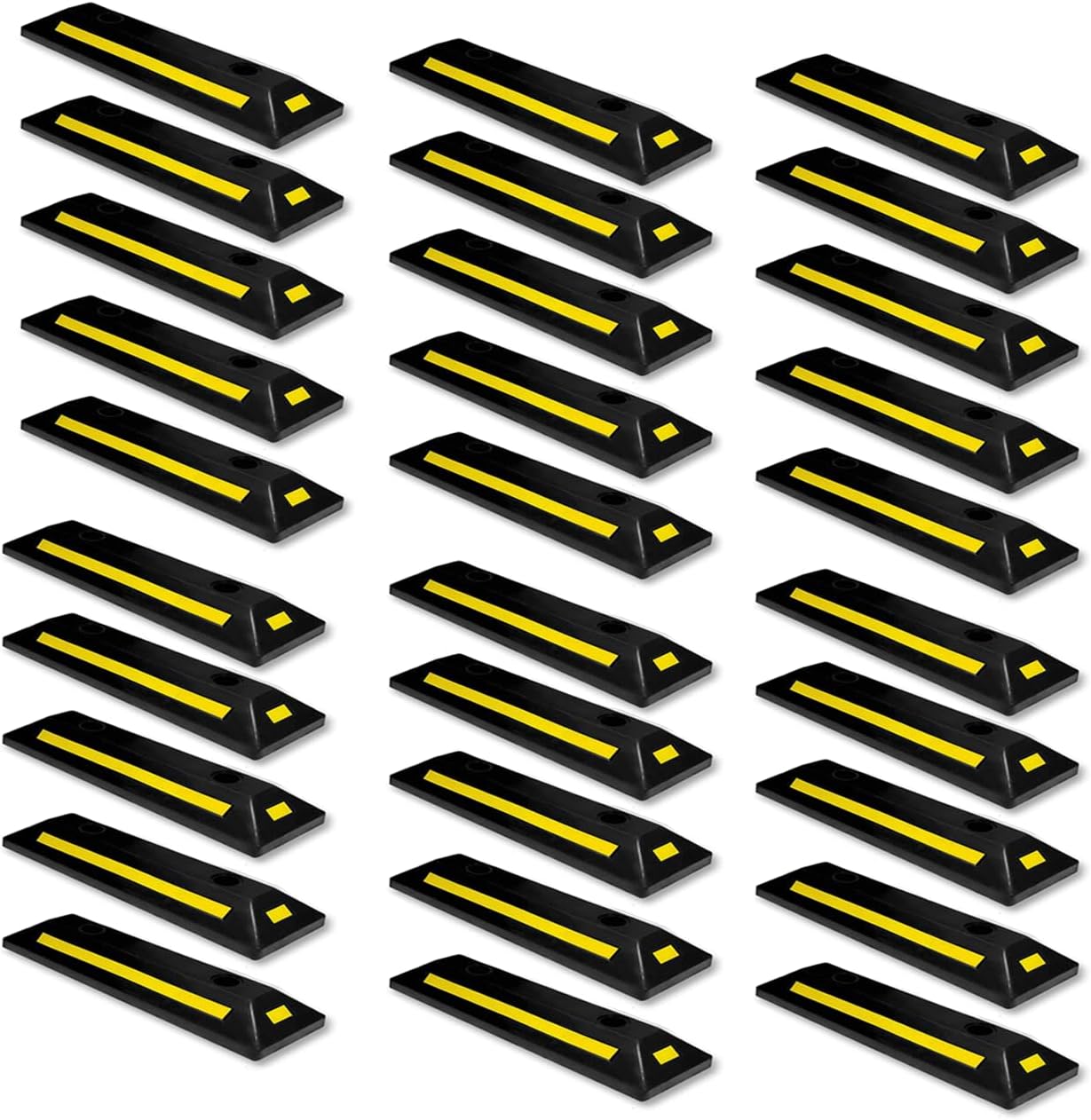 VaygWay Heavy Duty Rubber Parking Curb Guide –Car Block - Driveway Car Garage Wheel Stopper- Professional Grade Parking w/Yellow Reflective Tape Curb– Universal- Black + Yellow 2 Pc.