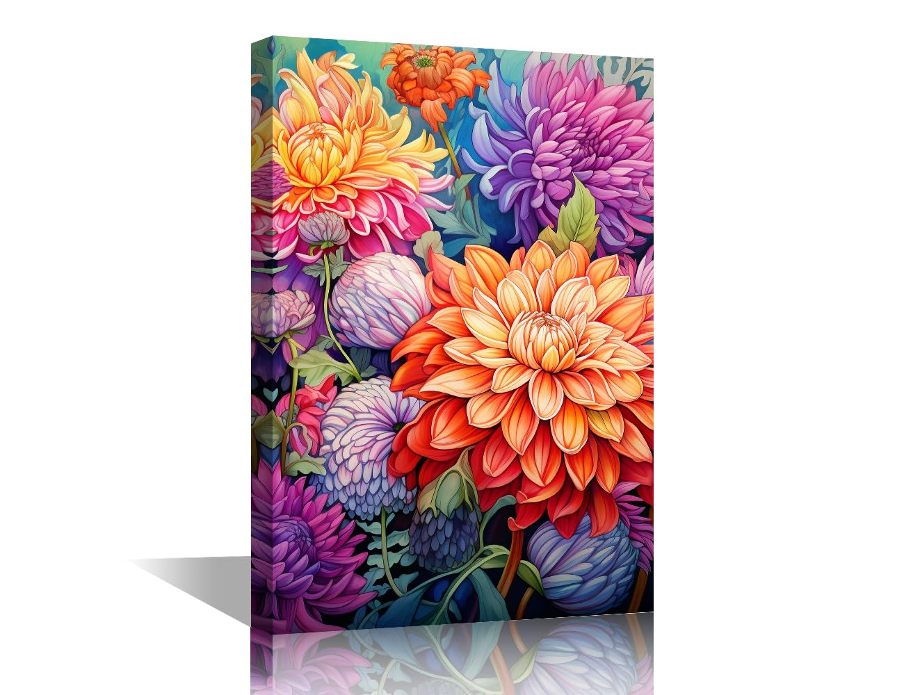 1 Piece Colorful Flowers Wall Paintings for Living Room Nature Botanical Pictures Print On Canvas Blooming Plant Wall Art for Bedroom Office Giclee Framed Ready to Hang - 24x16in