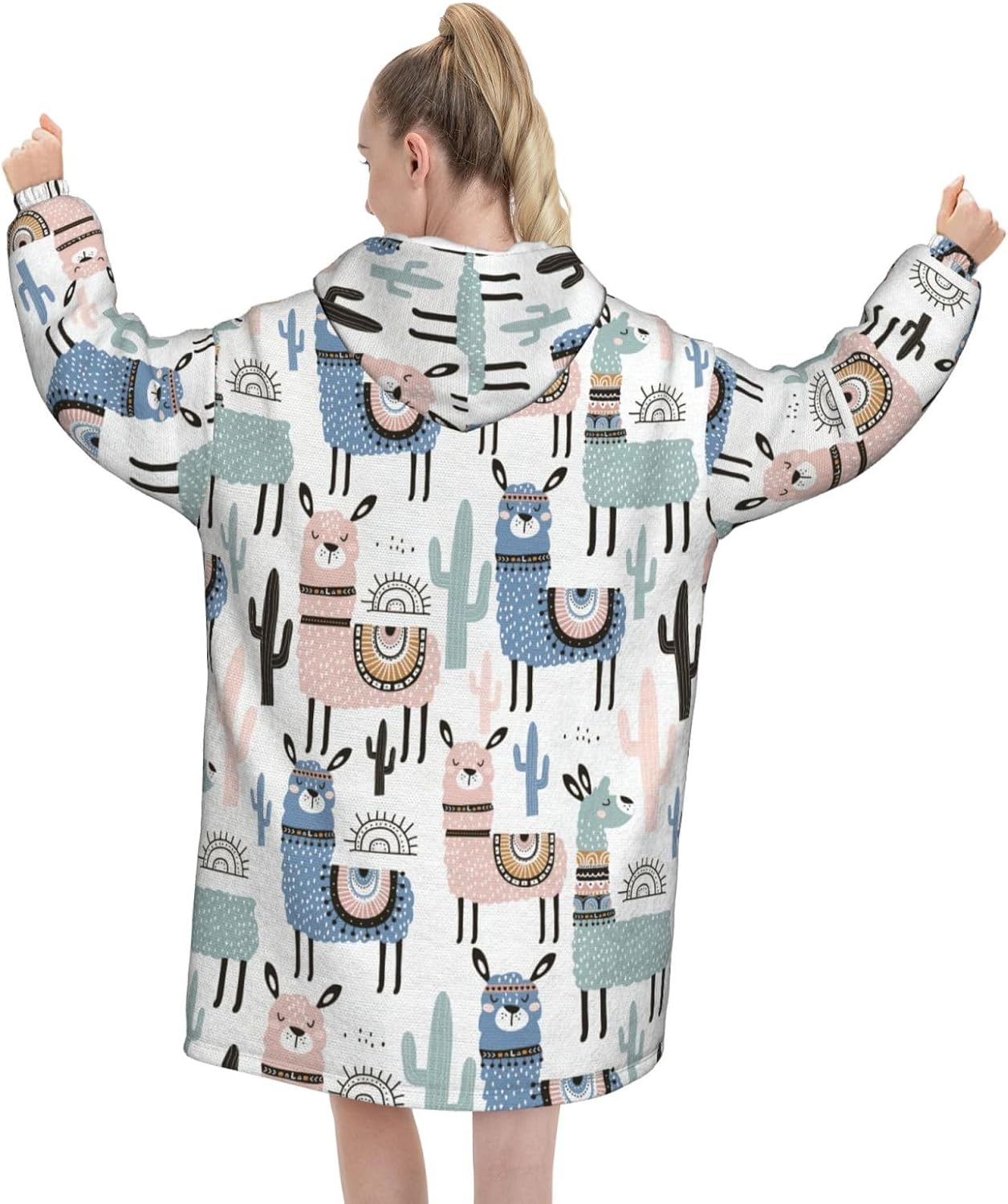 Tropical Cactus Animal Lamaprint Oversized Hoodie Blanket, Super Soft Warm Comfortable Hoodie, Wearable Blanket Adult