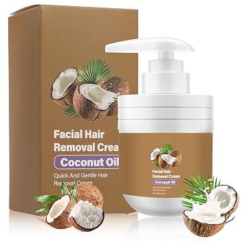 Coconut Oil Facial Hair Removal Cream, Facial Hair Removal Cream for Women, Facial Depilatory Cream, Coconut Oil Based Gentle Body Hair Remover Cream for Smooth Skin, All Skin Types, 3.53 oz, 1 Pack