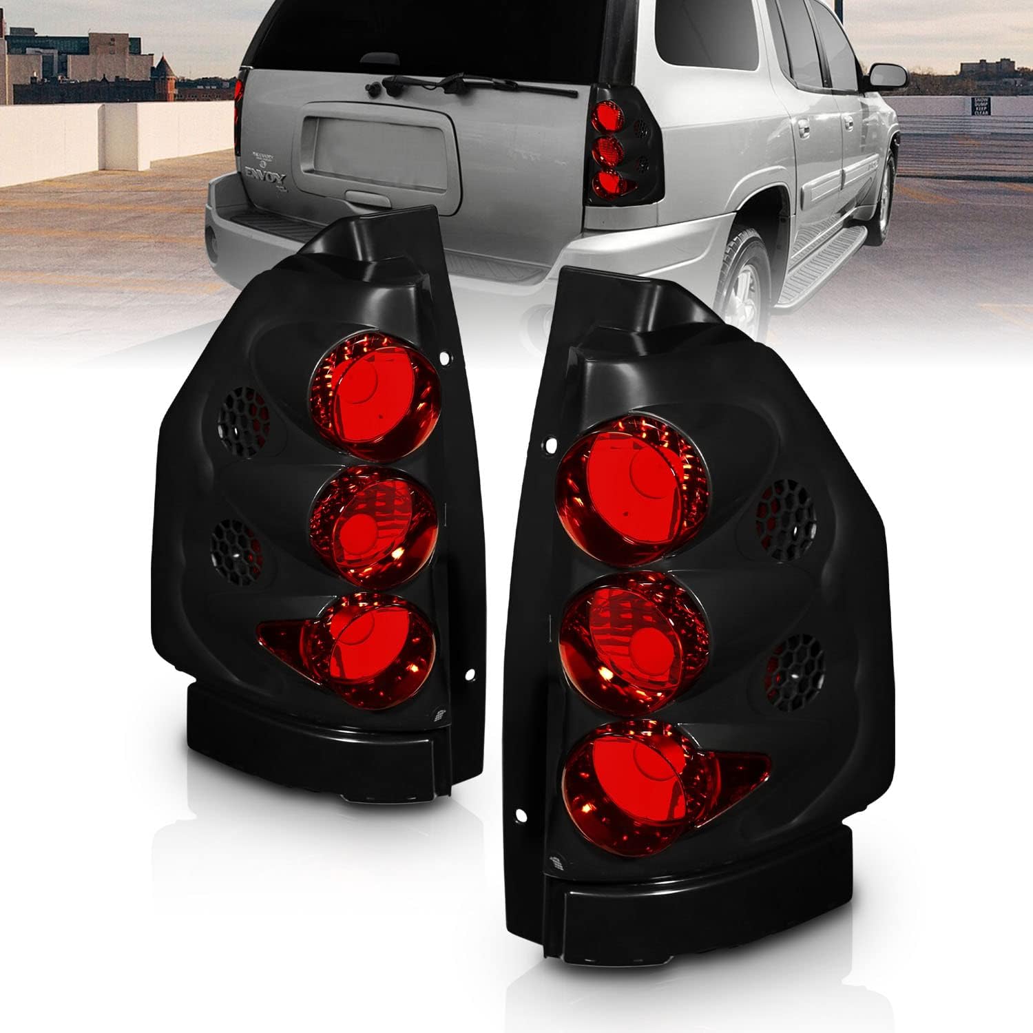 AmeriLite Black Euro Replacement Tail Lights for 2002-2009 GMC Envoy 02-06 Envoy XL - Passenger and Driver Side