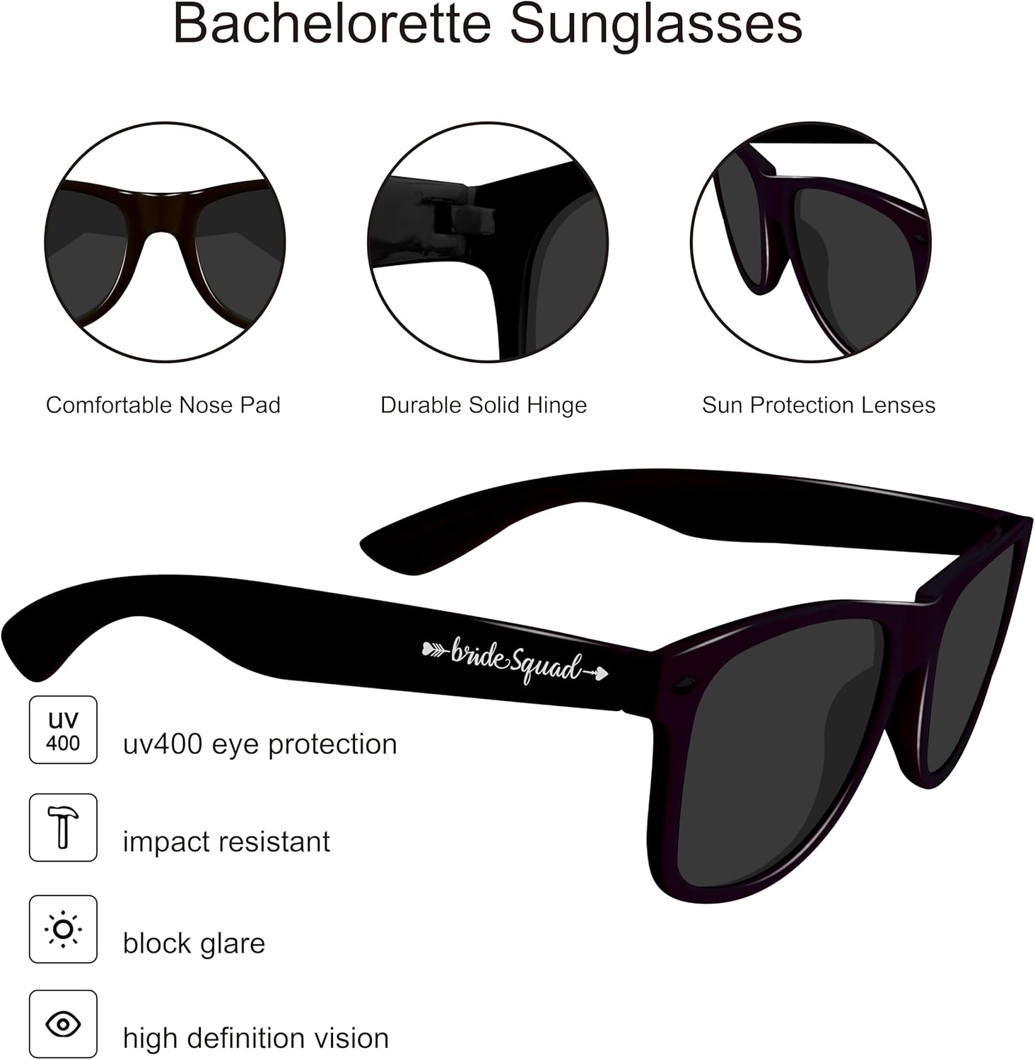 PartyGifts&beyond 10 Packs Bachelorette Sunglasses Bride Squad Sunglasses for Bachelorette Party, Bridesmaid Gifts, Wedding - Image 4