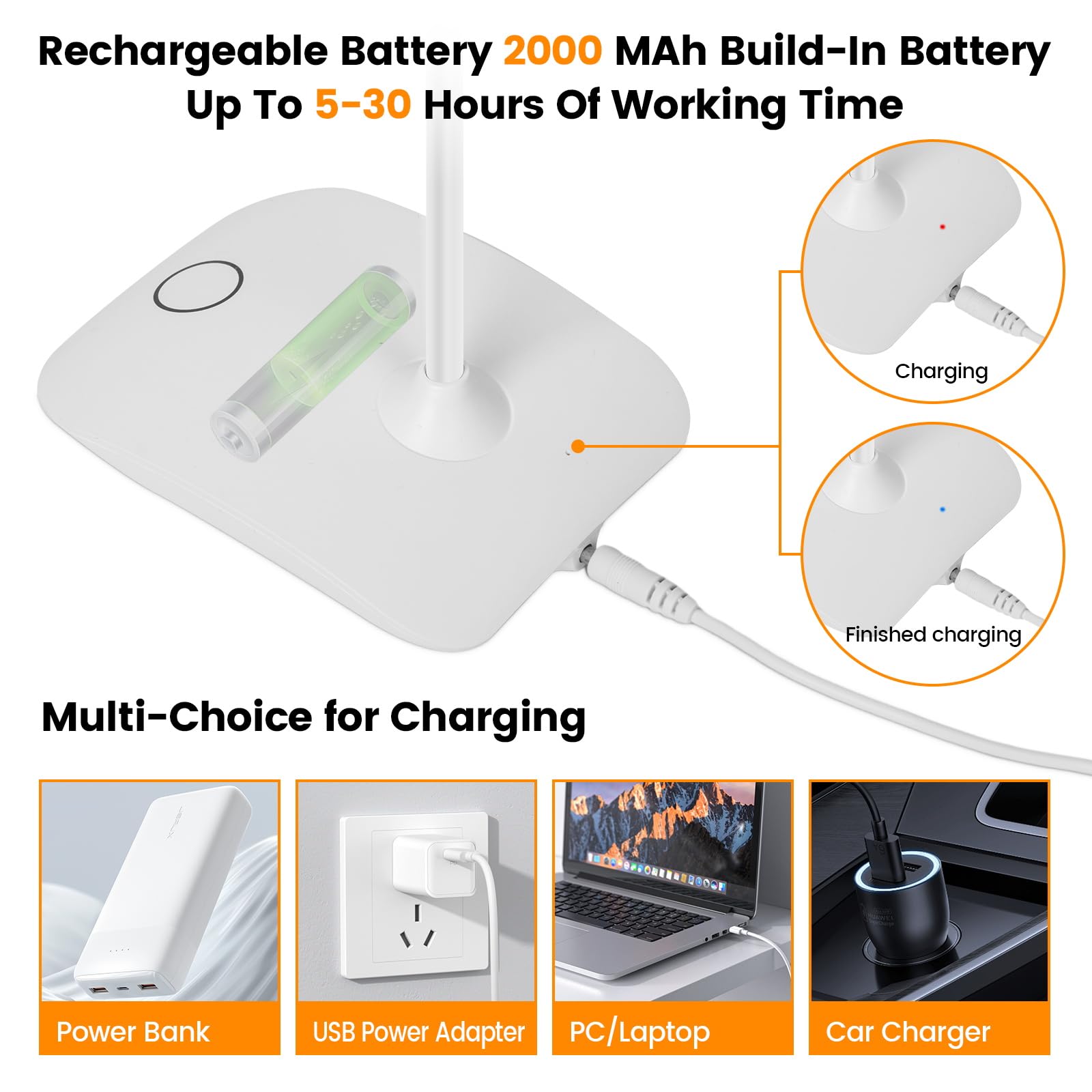 Wiederaufladbare LED-Schreibtischlampen, 3 Farbmodi, Touch-Steuerung, dimmbar, tragbar, 2000 mAh Akku, 2 Stück