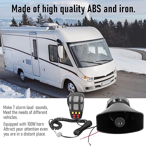 Miniatura 5 de Joyzan Altavoz de sirena de coche, cuerno de policía, sistema de altavoces PA de 7 tonos, alarma de sonido eléctrico, amplificador de alarma de