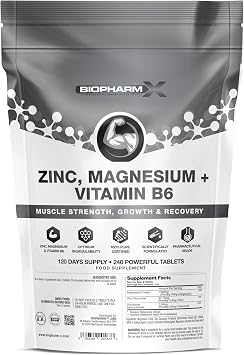Maximum Strength Zinc, Magnesium & Vitamin B6 240 Powerful Tablets - 4 Month Supply Recovery Support   Testosterone Booster, Growth & Strength Without Steroids or HGH