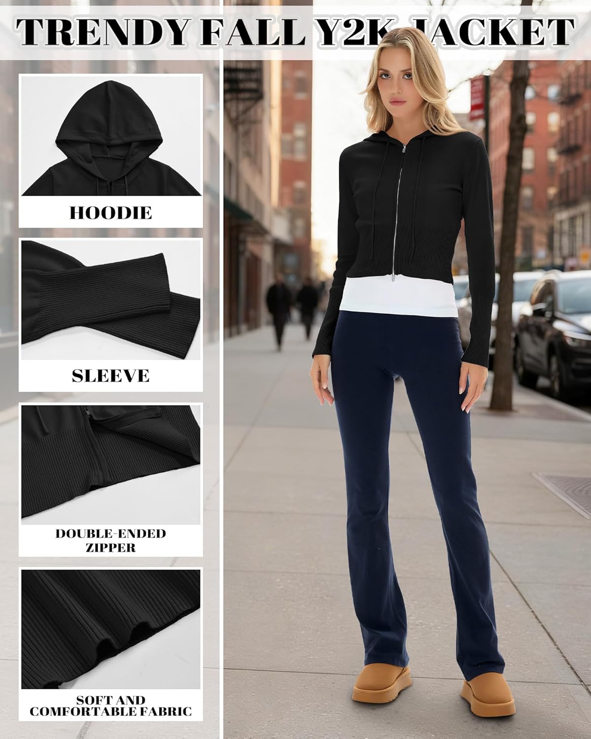 Women's Cropped Zip up Hoodies Long Sleeve Fitted Sweater Pullover Ribbed Knit Casual Trendy Fall Y2k Cardigans - Image 5