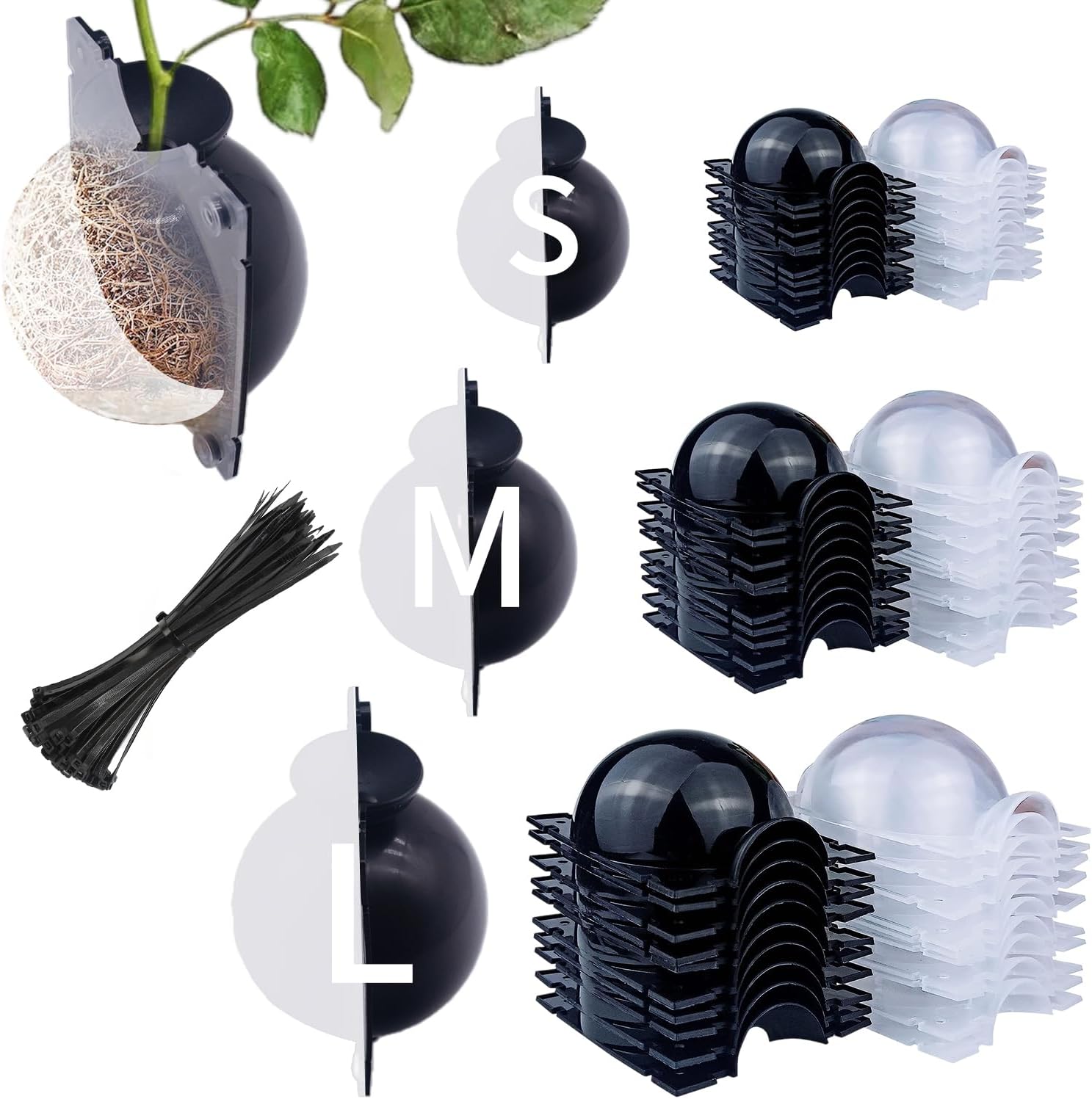 10 PCS Air Layering Propagation Kit -Thicker Version with Reusable Half Transparent Plant Rooting Propagation Ball & Plastic Twist Ties - Plant Grafting Rooting Grow Ball(Size: Medium)