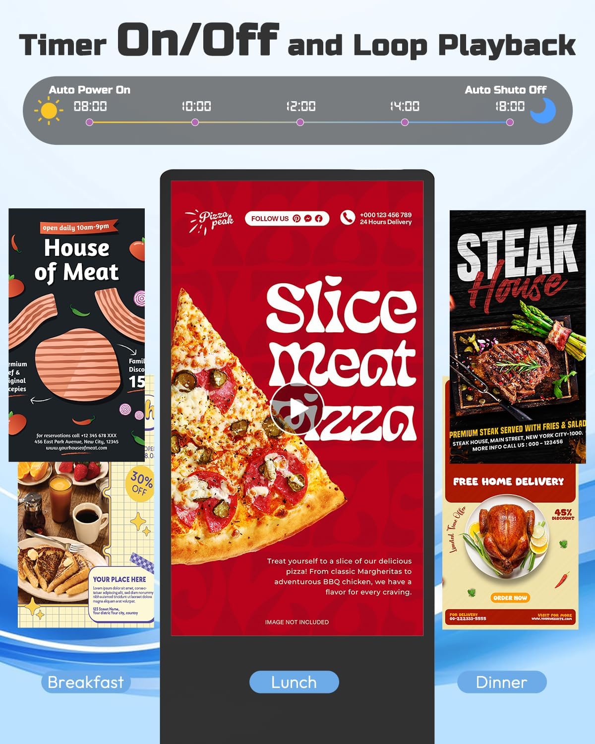 65-inch Digital Signage Display, 4K 2160P LCD Touchscreen Indoor Floor Standing Digital Kiosk, Auto Media Player Advertising Display Poster with Android OS Remote Control, HDMI/WiFi/USB