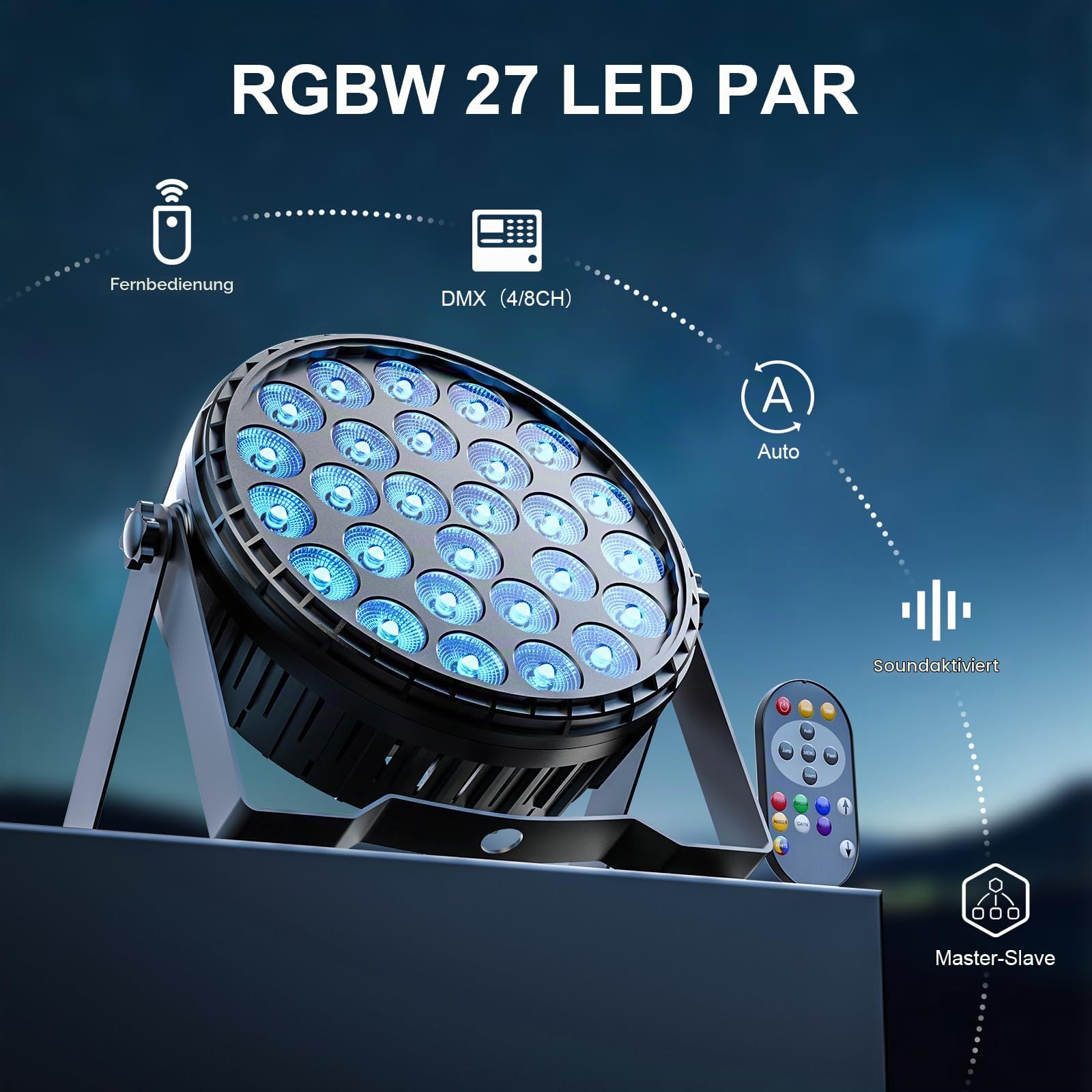 4PCS 216W LED Par Scheinwerfer, 27 x 8W RGBW LED Par Strahler DMX Discolicht mit Fernbedienung 6 Modi Effektstrahler Partylicht für DJ, Party, Show, Weihnachten, Halloween, Hochzeit