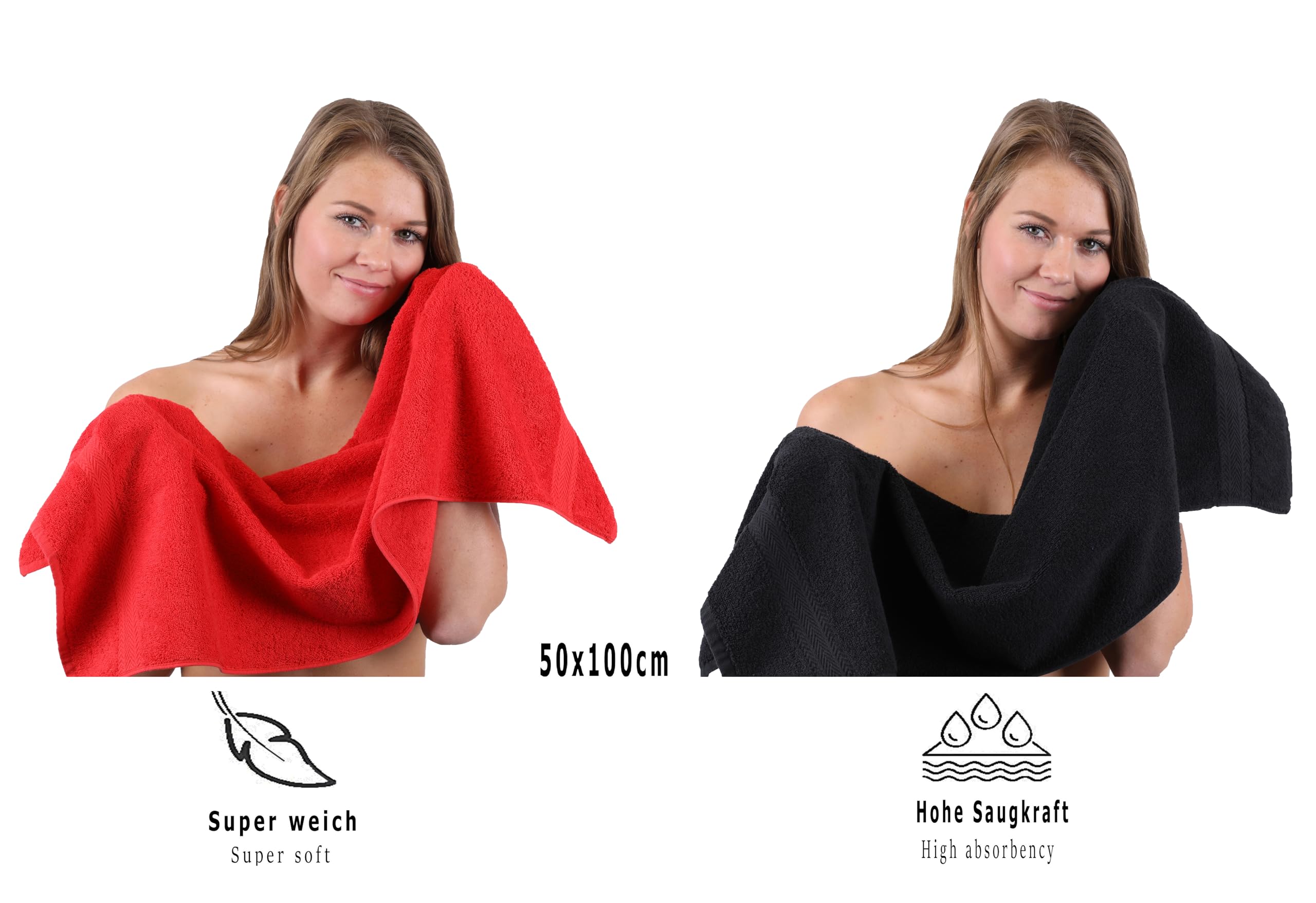 Betz Juego de 10 Toallas Classic 100% algodón 2 Toallas de baño 4 Toallas 2 Toallas de Mano 2 Toallas Cara de Color Negro y Rojo