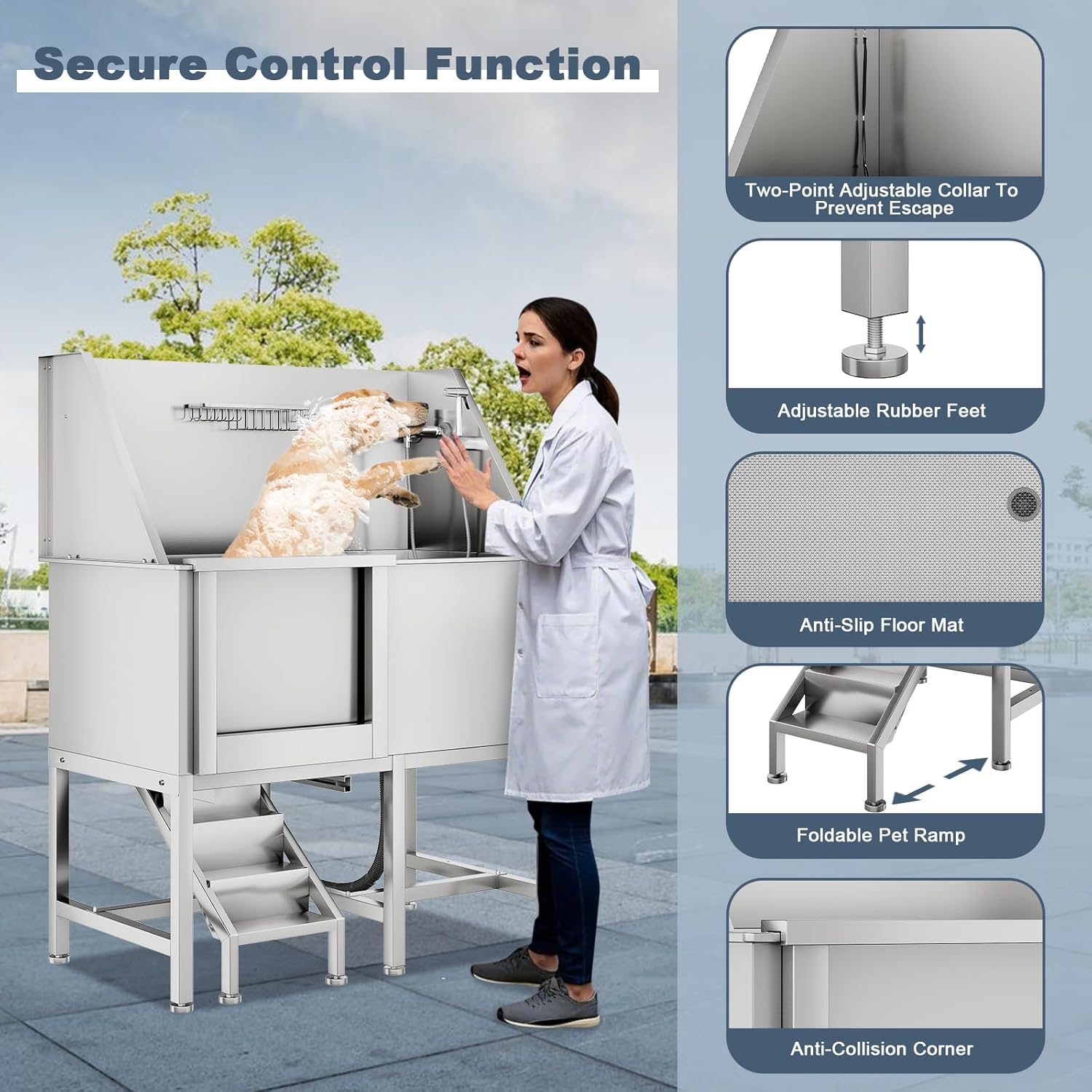 62" Professional Stainless Steel Dog Bathing Station, Large Dog Washing Station W/Dog Bath Brush, Washing Gloves, Floor Grate, Dog and Cat Bath Tub, Dog Washing Sink (62 Inch Right Door)