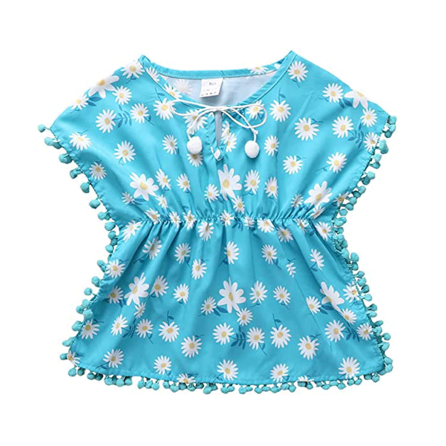 Verve Jelly Traje de baño para niñas pequeñas, vestido playero, vestido playero con borlas y bolas, Poncho Wraps, conjunto de Tops de playa de verano