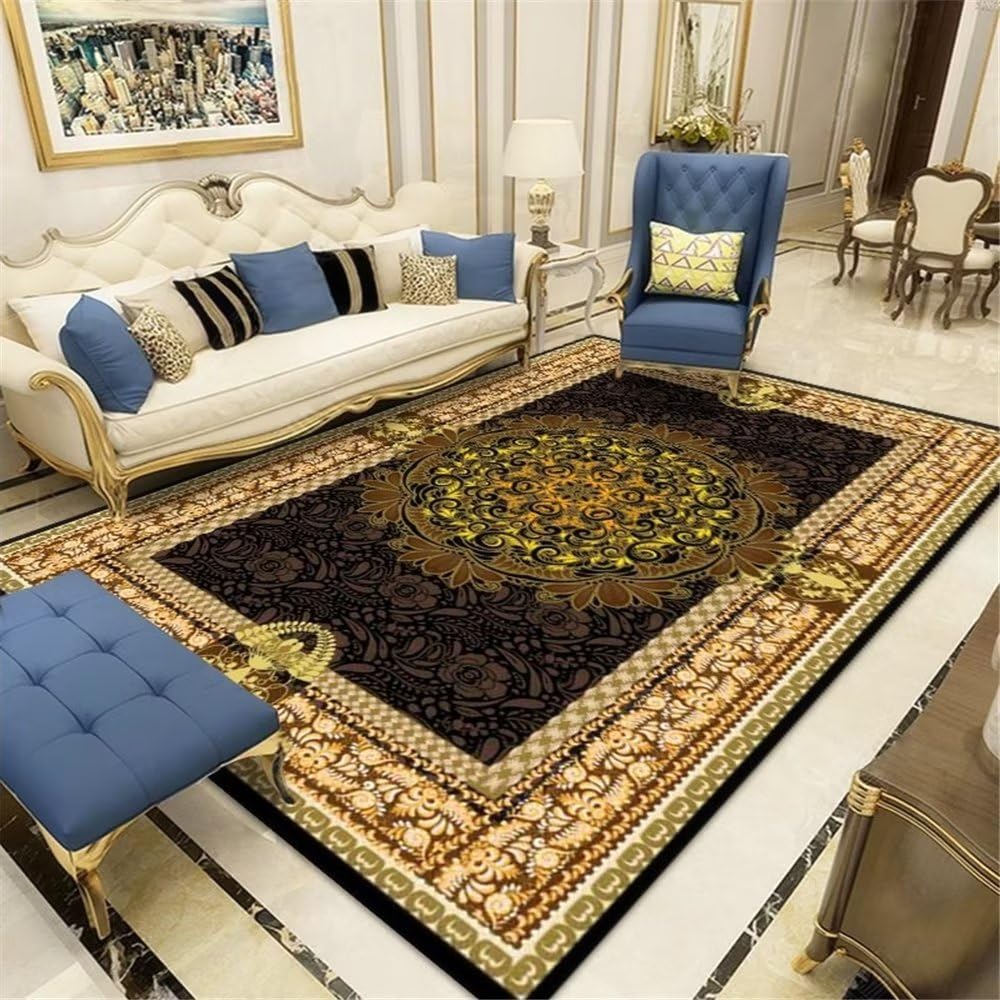 Tapis anti-acariens marron à fleurs lavable pour un sol de salon sain