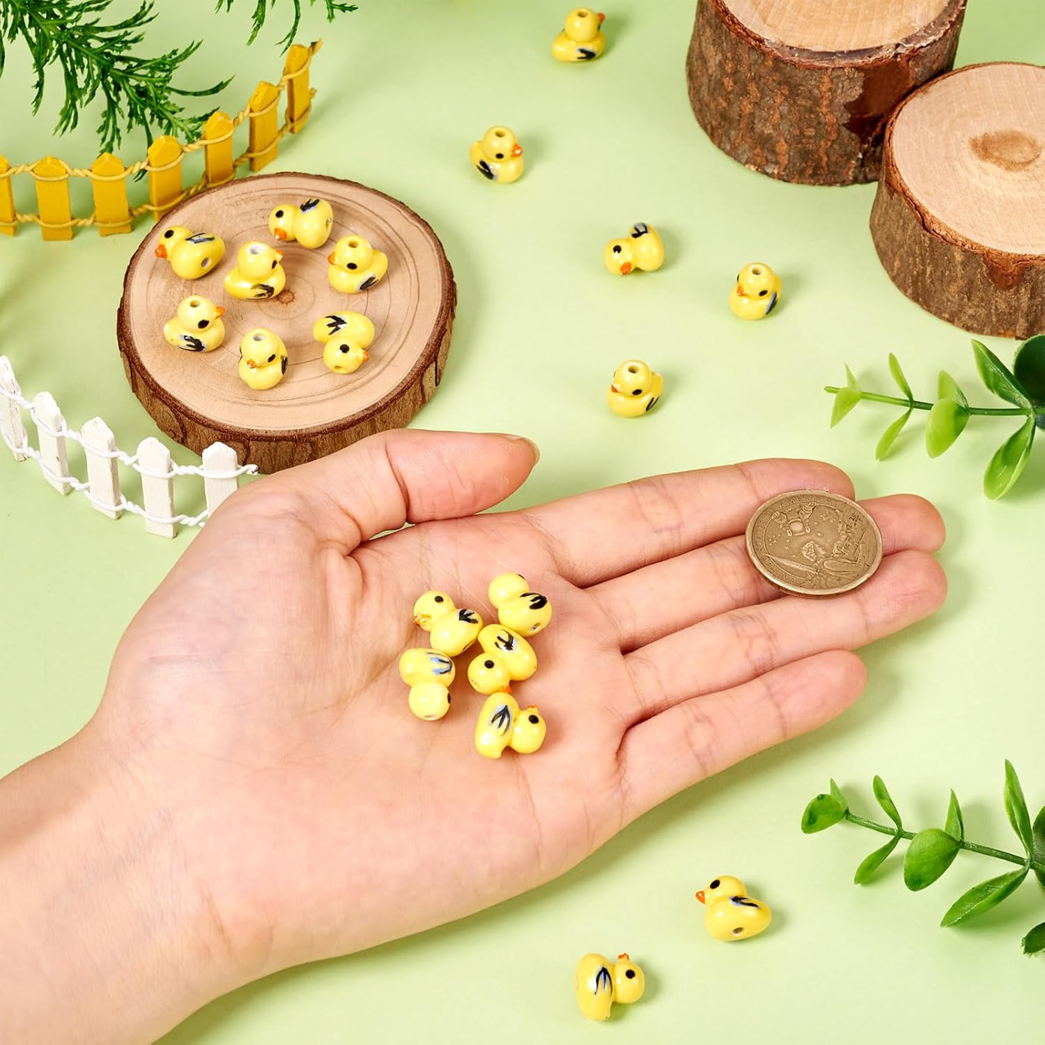 Craftdady 20pcs Duck Beads Yellow Duck Porcelain Beads Cute Loose Spacer Beads Handmade Printed Earring Beads Lovely Duck Bracelet Beads 12mm for DIY Craft Necklace Jewelry Making - Image 5