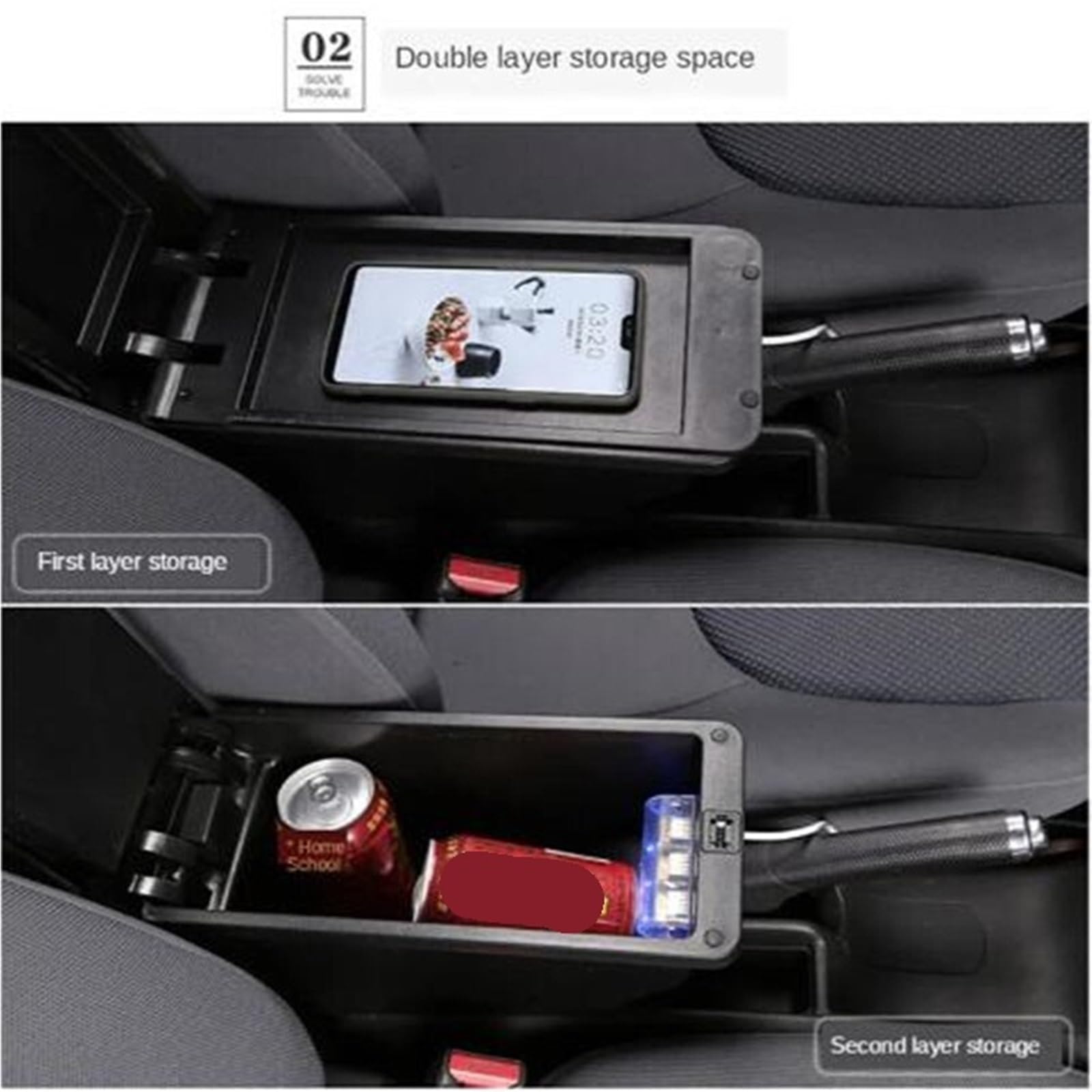 Bandeja de Silicona para Consola Reposabrazos universal para coche, caja de almacenamiento para accesorios de coche, piezas de modernización(A1 Black white NOUSB)