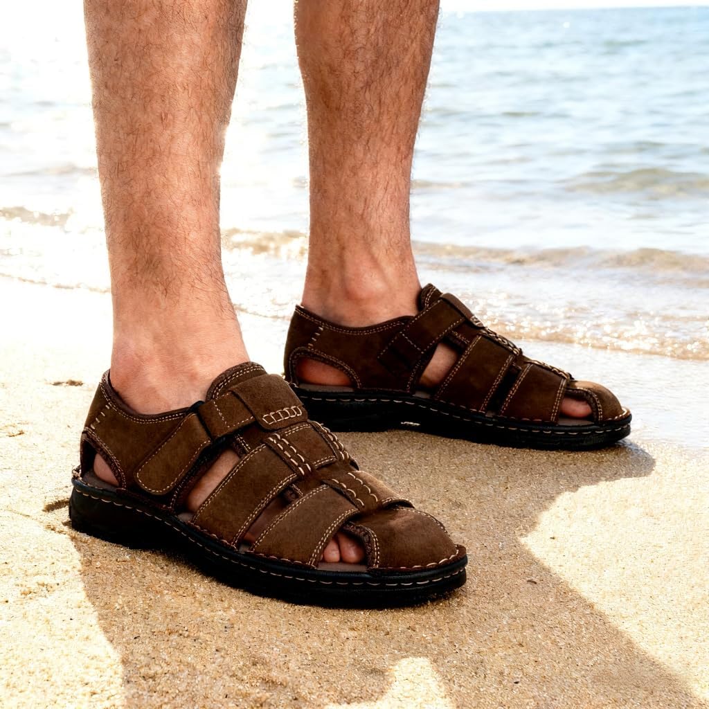 Jousen Men's Sandals Leather Open Toe Beach Sandal Outdoor Summer Sport Hiking Sandals