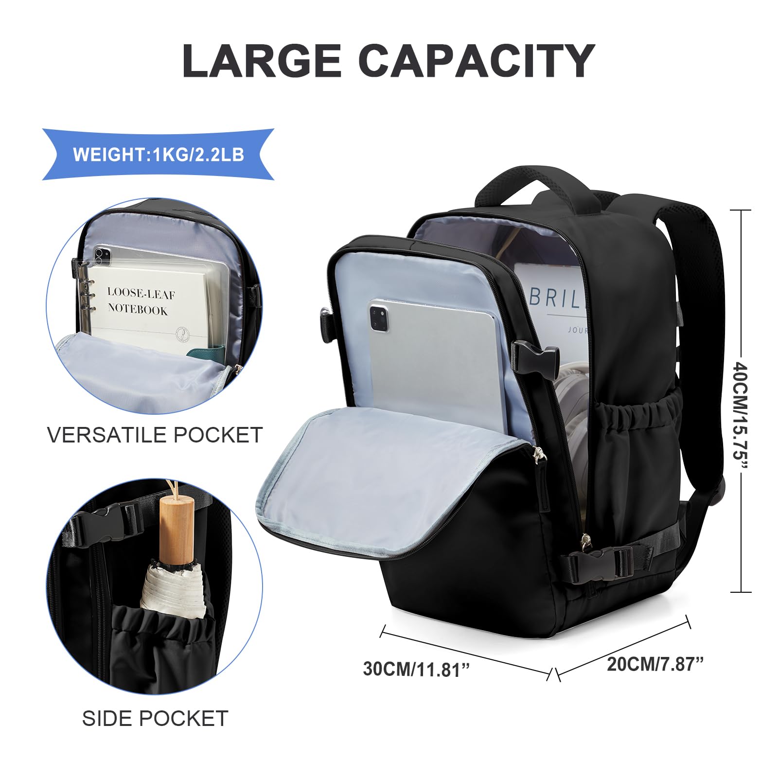 SZLX Zaino Ryanair 40x30x20 Sottovuoto Zaino da Viaggio 40x30x20 Wizzair Bagaglio a Mano 40x20x25 Borse da Cabina per Easyjet 45x36x20 Donna con USB Adatto a PC da 14 Pollici, Valigia con Sottovuoto