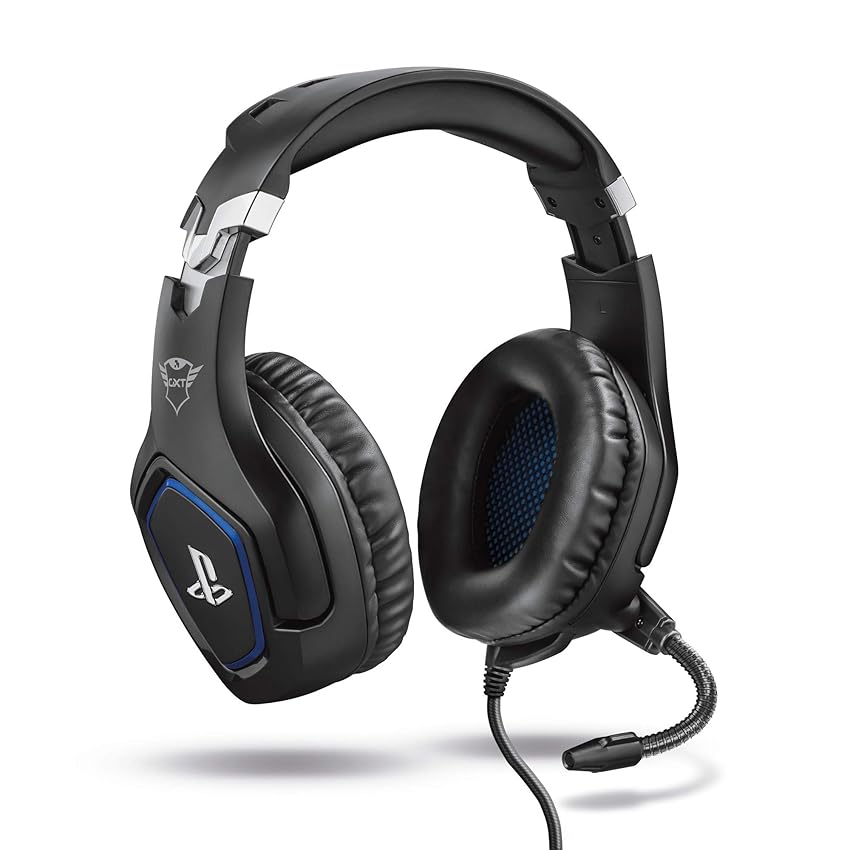 GXTrust 488 Forze Cuffie PS4 e PS5 con Licenza Ufficiale PlayStation, Over-Ear, Microfono Ripiegabile e Archetto Regolabile, Jack Audio 3.5 mm, Cuffie Gaming Cablate - Nero