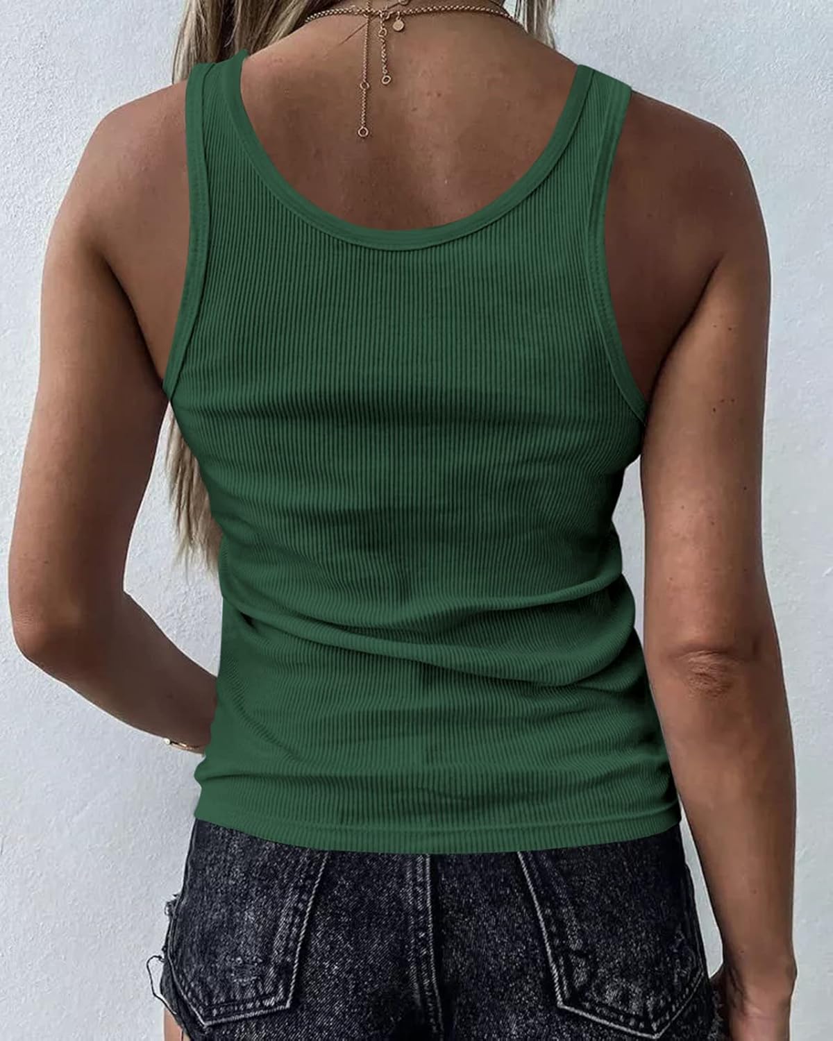 Womens Sexy V Neck Tank Shirts Top Sleeveless Casual Basic Drawstring Rib Knit Tops - Image 2