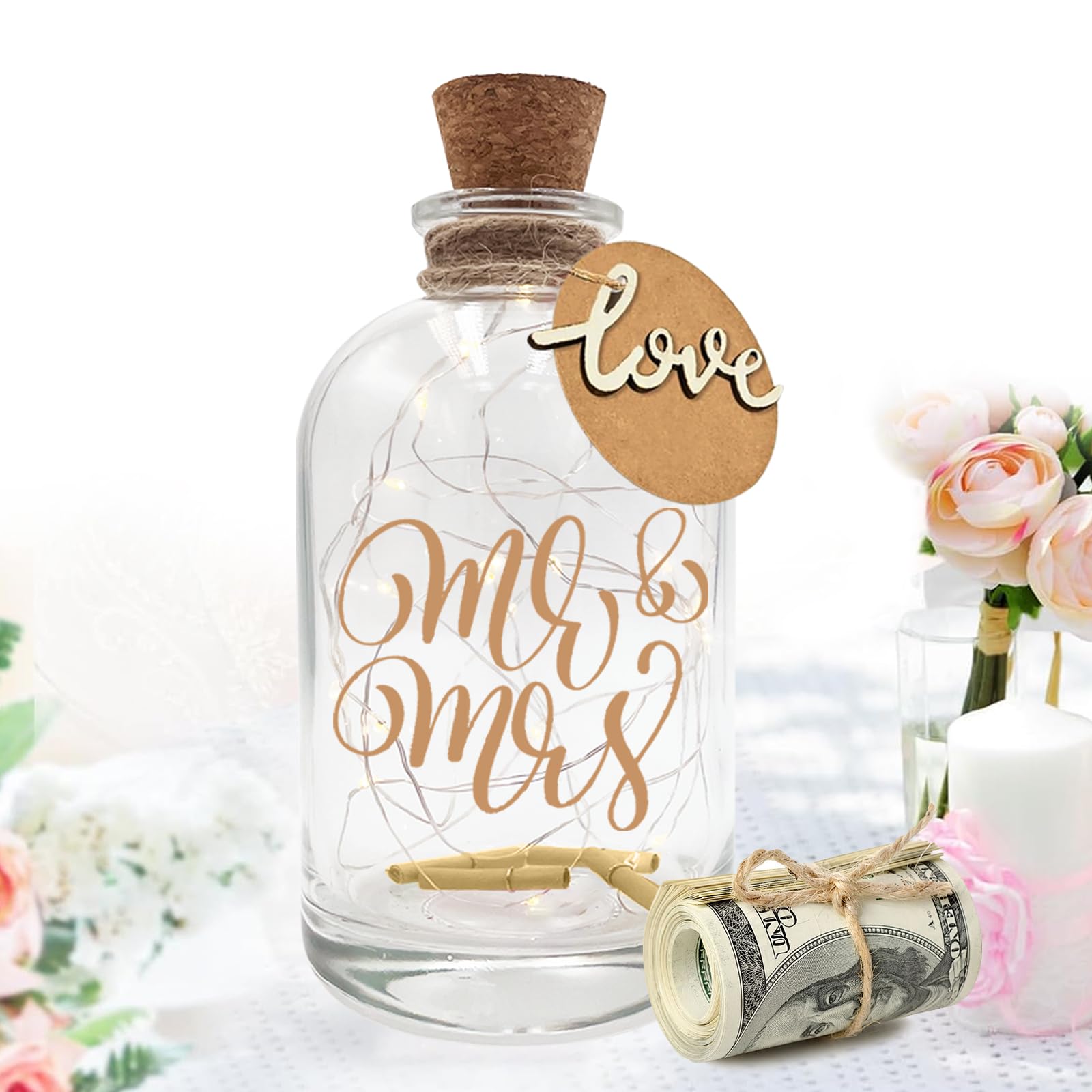 Luces LED para Botellas,2M 20LEDs Luces para Botellas de Cristal,Luces de Botella,Mr & Mrs,Regalo Aniversario Pareja,Regalo Boda para Novios,para Romántico Boda,Navidad,Fiesta,Jardín