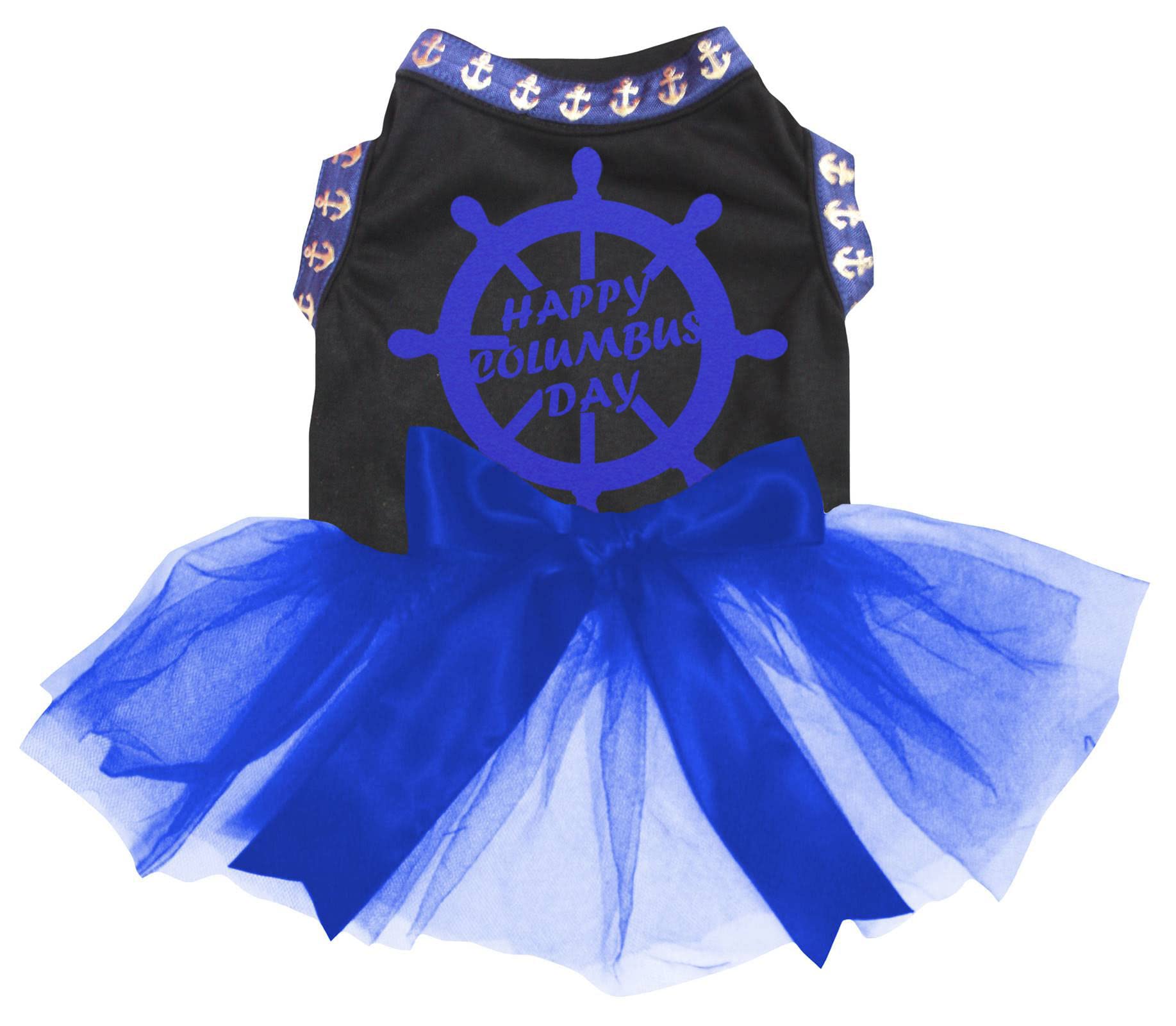 Robe pour chien Columbus Day motif gouvernail noir et bleu roi en taille M