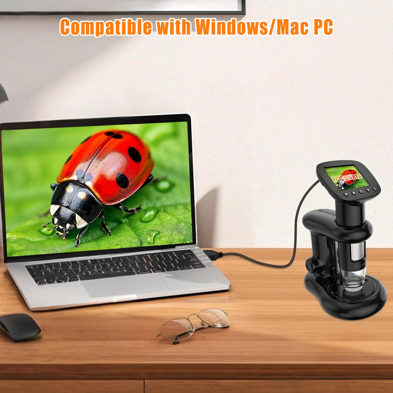 Microscope numérique pour enfants avec écran IPS de 2", HD 1080p, kit scientifique de poche pour enfants, livré avec carte SD de 32 Go