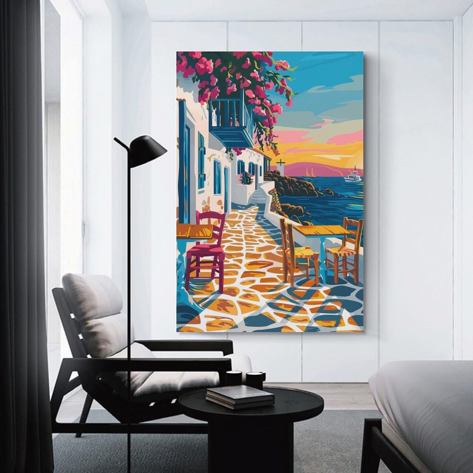 Junmoney Greece Summer Travel Art Hanging Wall Art 24x36inch(60x90cm), for Study, Office Or Focused Interiors, Wall Art That Adds Style to Work Areas