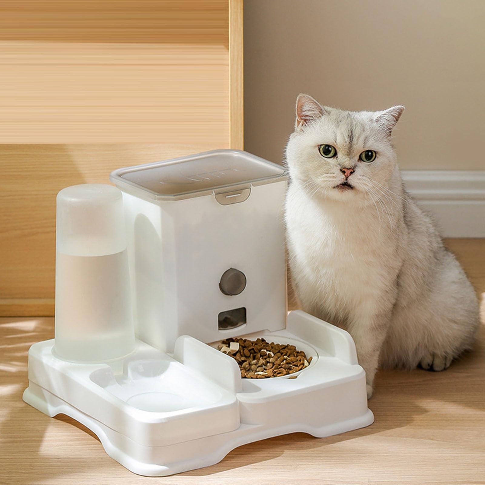 Set di distributore automatico di cibo e acqua per gatti, 2 in 1, distributore di cibo per gatti di grande capacità con ciotola, distributore di cibo per animali domestici, fontana per cani e