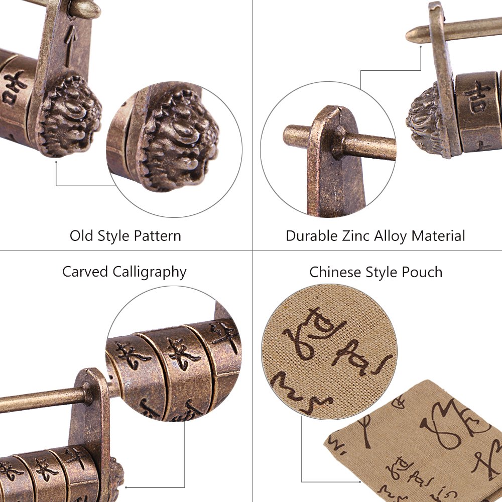 GTHER Antique Vintage Chinese Characters Combination Password Lock