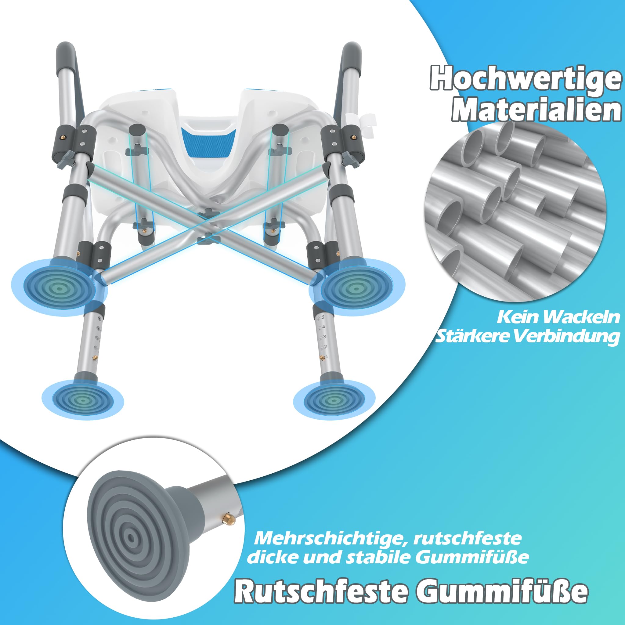 LZQ Silla de ducha con respaldo y reposabrazos extraíbles, taburete de ducha para personas mayores, altura regulable, asiento de baño, asiento de ducha, antideslizante, hasta 200 kg