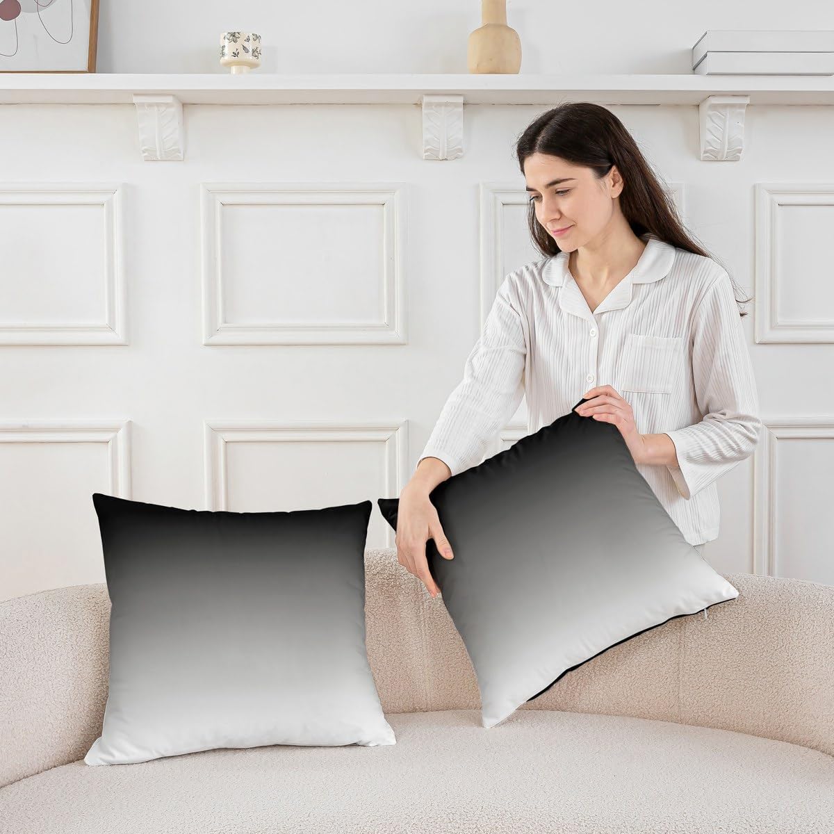 Feelyou Ombre Throw Pillow Covers 22"x22" Set of 2 Soft Ombre Grey Black Cushion Covers for for Couch Sofa Ombre Effects Abstract Art Design Decorative Pillowcases Outdoor Pillows Covers