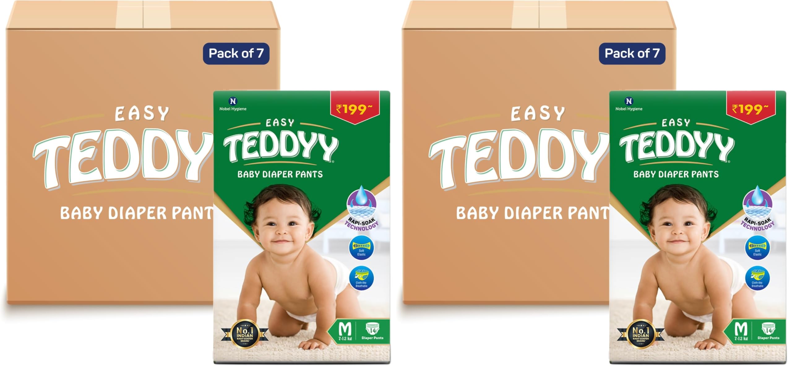 TEDDYY Easy Baby M Size Diaper Pant Style | 98 Count (Medium) | 7–12 kg (Pack of 14) | Long Protection Hours | Anti-Bacterial | Airy Breathable Fit | Rapid Soaker Channels with Wetness Indicator-image-27