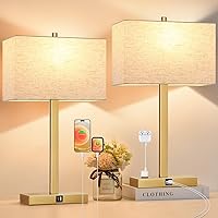 Vista 13 de Lynnoland Juego de 2 lámparas de noche de 21 pulgadas con tomas USB A+C y CA, control táctil, regulables de 3 vías, para dormitorio, sala de estar