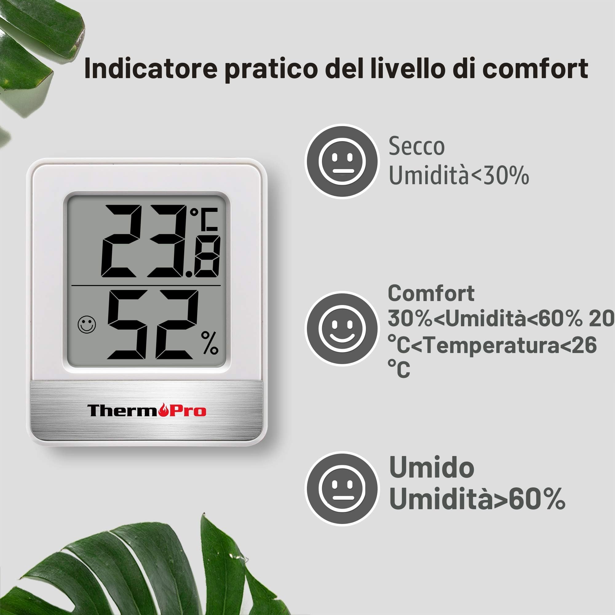 ThermoPro TP49 Mini Igrometro Termometro Digitale Termoigrometro da Interno, Bianco