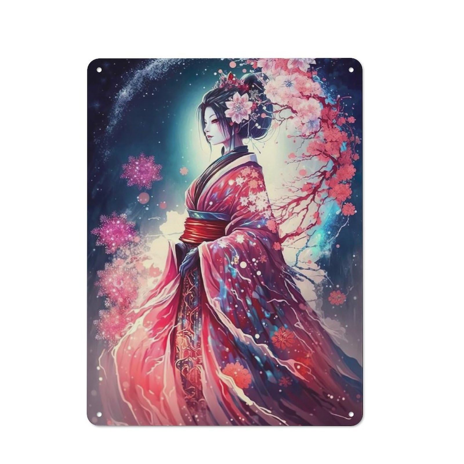 Vintage Tin Sign 40x30cm with Moonlight Geisha for Hobby Room Or Studio, for Metal Sign Collectors, for Garage And Workshop Walls