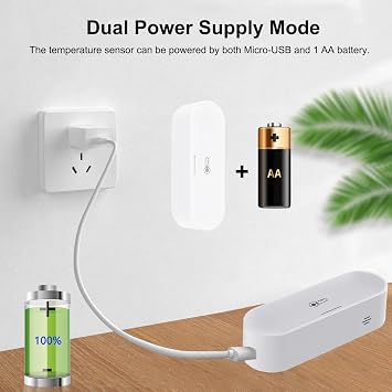 Smart Thermometer Hygrometer: Zigbee Temperauture Humidity Monitor with App Notification Alerts, Dual Power Supply, Data Storage Export, Zigbee/Homekit Hub Required, Support Homekit, Alexa (2-Pack)