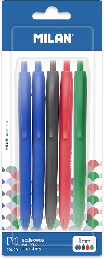 Pack 5 Bolígrafos MILAN P1 Touch (Negro, Rojo, Verde)